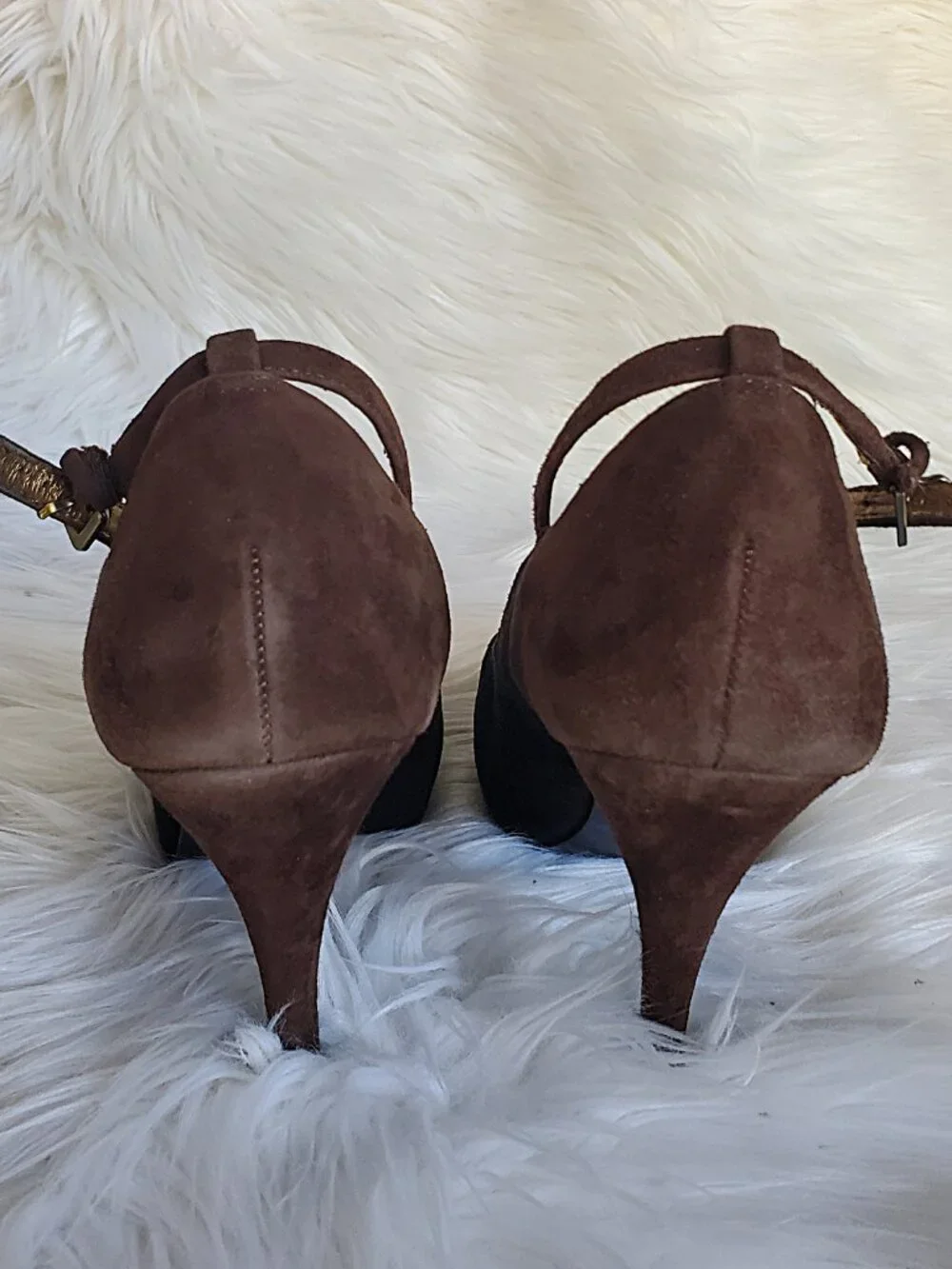 Kelly & Katie Black/Brown Suede Ankle Strap Heels SZ 8.5